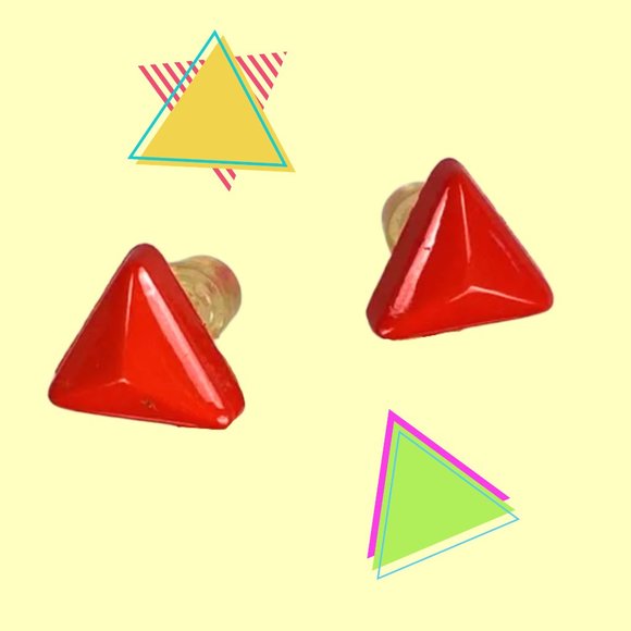 Vintage Red Triangle Post Earrings - Picture 1 of 4